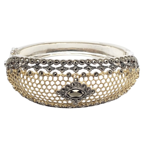 Judith Jack Sterling Silver & Gold-Tone Marcasite Bangle Bracelet #21222 - Picture 10 of 13